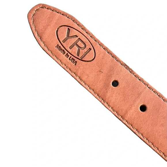 YRI Canvas and Leather Belt Monogrammed LN Made in USA Blue White 43” Long XL - Picture 9 of 13